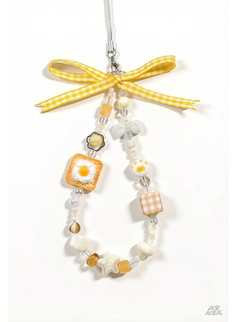 Nova future Kawaii Beaded Pearl Phone Charms Strap,Cute Bowknot Toast Cell Phone Lanyard Wrist Strap - Image 4